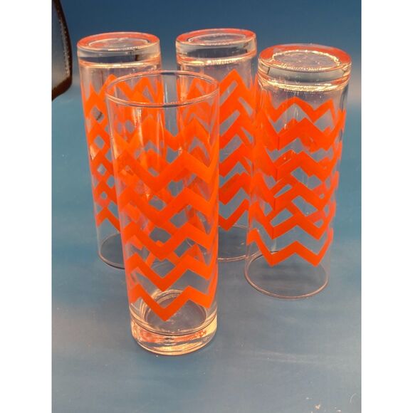 Libbey Crisa Orange Zig Zag Chevron Pattern Highball Glasses (set of 4) - Picture 2 of 4